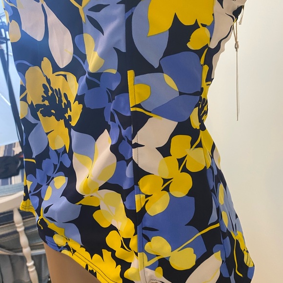 Caribbean Joe Blue and Yellow Floral Tankini Top only - Picture 6 of 11